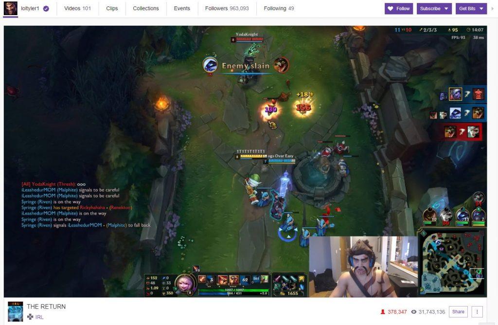 英雄聯盟 嘴砲實況主tyler1 回歸twitch 紀錄勝過faker