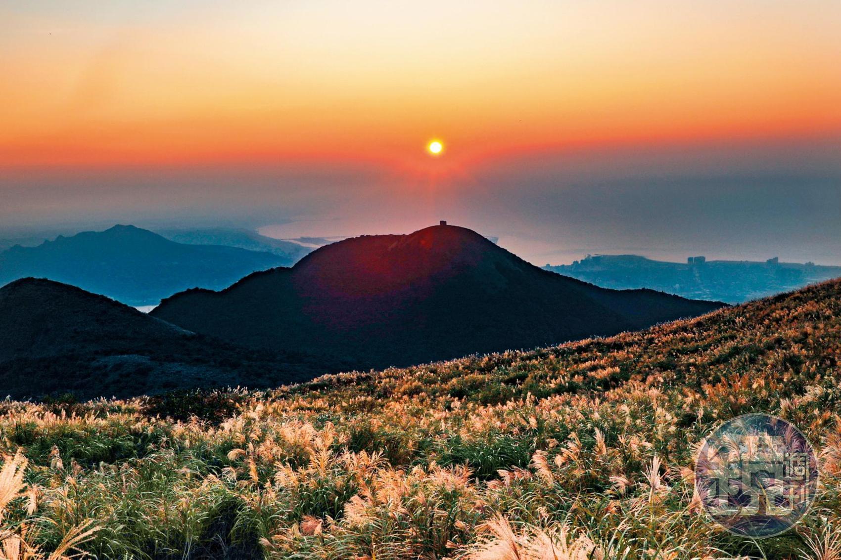 大屯山芒花盛開夕陽層層美景超好拍