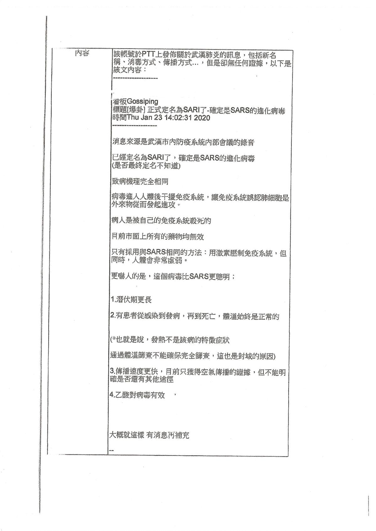 全民防疫 Ptt亂傳 武漢肺炎定名sari 刑事局逮無業男子