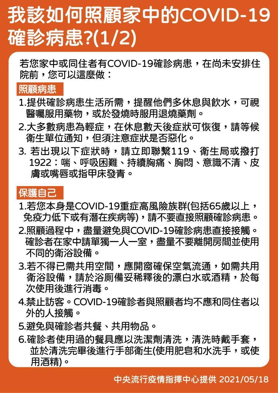 由於確診者多，導致安置或在家等候時間變長，指揮中心公布相關指引。（指揮中心提供）