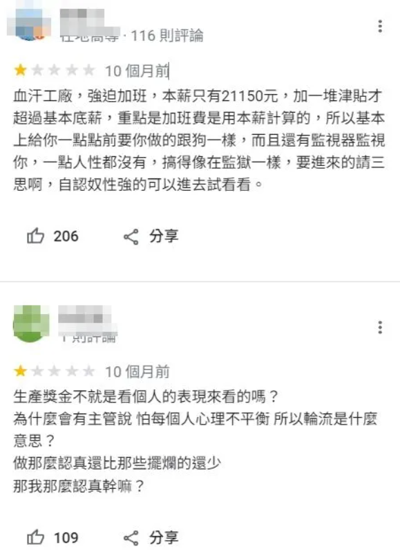 &nbsp;多位曾在明揚國際工作的民眾在Google評論區中指控該公司血汗苛刻。（圖／翻攝自Google）